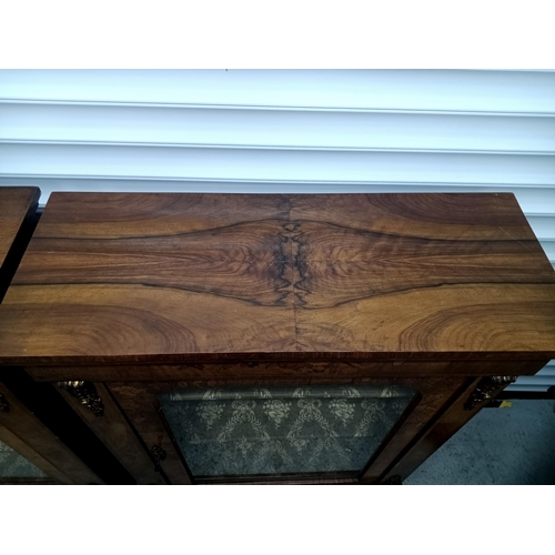 718 - A Pair of Antique Victorian Glazed Inlaid Shelf Units with Cross Cut Veneer