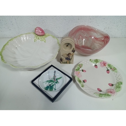 818 - A Portuguese Strawberry Bowl and Plate, Flower Fairy Plate and Other Mixed Items