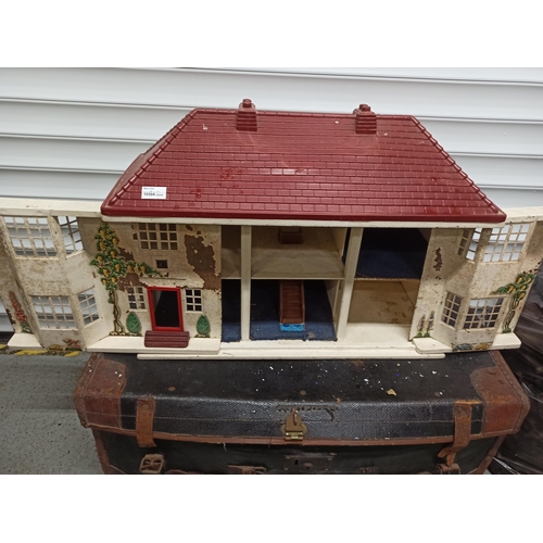 989 - Vintage Dolls House with Metal Sliding Front