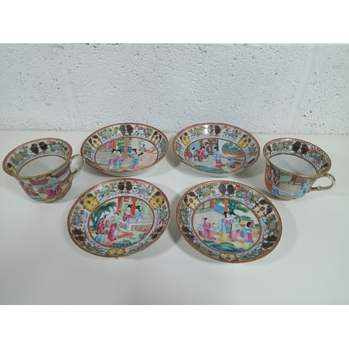 456 - A Quantity of Famille Jaune Quig Dynasty Hand Painted Chinese Tea Cups, Saucers and Plates