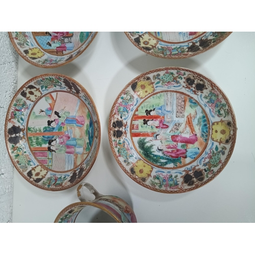 456 - A Quantity of Famille Jaune Quig Dynasty Hand Painted Chinese Tea Cups, Saucers and Plates