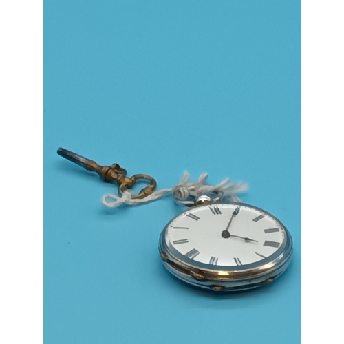 489 - Hallmarked Silver Pocket Watch with Key - Running