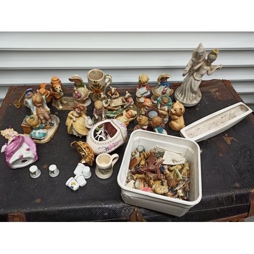 751 - Glory Box of China Including Wade Whimsies, Musical Clown, Thimbles and More