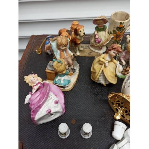 751 - Glory Box of China Including Wade Whimsies, Musical Clown, Thimbles and More