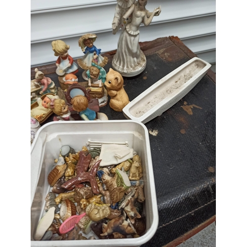 751 - Glory Box of China Including Wade Whimsies, Musical Clown, Thimbles and More