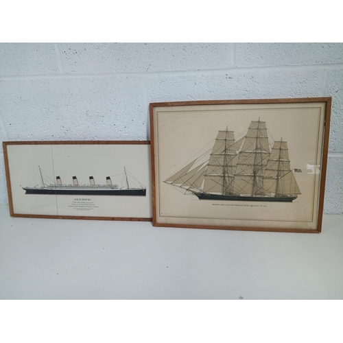 613 - 2 x Vintage Prints of Ships - The Olympic (Glass Cracked) and Norman Court