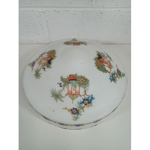 375 - A Vintage Chinoiseries Glass Ceiling / Lightshade 38 x 18cm