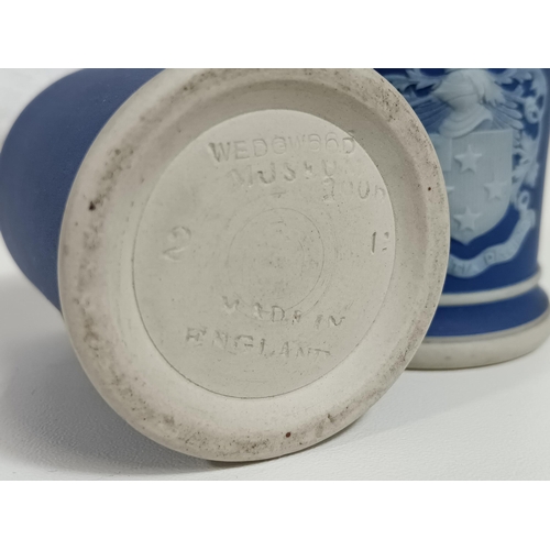 661 - Commemorative 1906 Wedgewood Museum Opening Pair of Navy Jasperware Match Spills/ Tooth Pick Pots