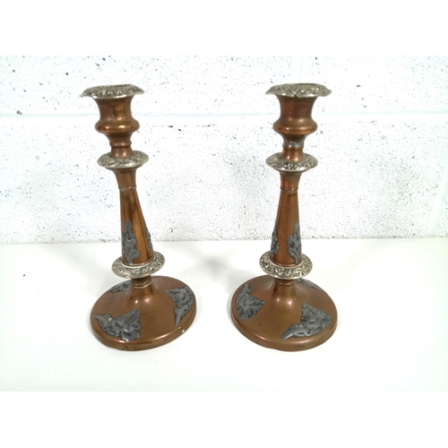 806 - A Pair of Antique Victorian Silverplate, Pewter and Brass Candlesticks