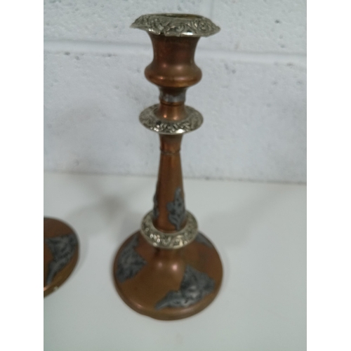 806 - A Pair of Antique Victorian Silverplate, Pewter and Brass Candlesticks