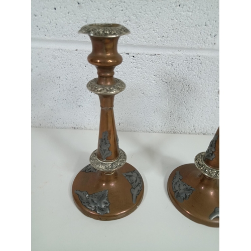 806 - A Pair of Antique Victorian Silverplate, Pewter and Brass Candlesticks