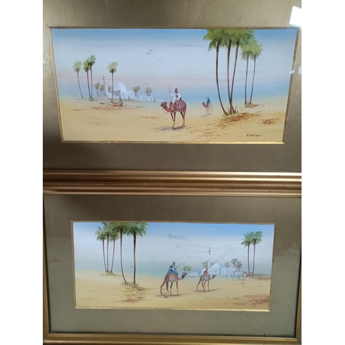 614 - 2 x Vintage Arabian Watercolours in Gilt Frames by R.Montague 53 x 33cm Each