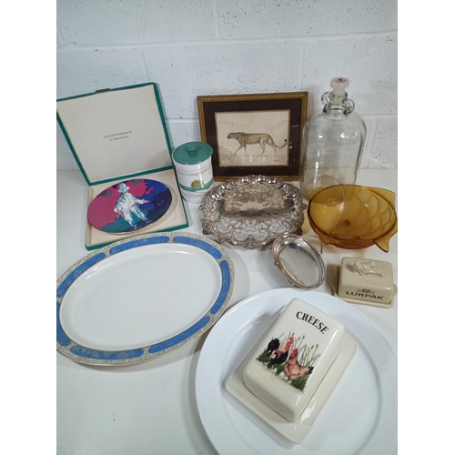 887 - A Glory Box of Items Including Royal Doulton Collectors Plate - Silverplateware , Lurpack Butter Dis... 