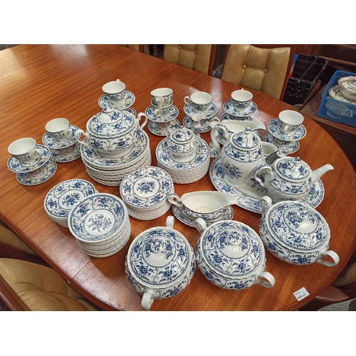 574 - Vintage Johnson Bros. Indies Blue & White Dinner Service - 4 x Serving Tureens, 1 x Large Oval Platt... 