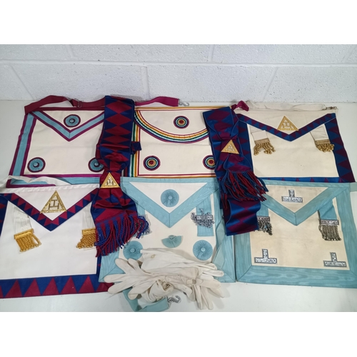 366 - A Collection of Masonic Aprons, Sashes, Gloves - Companions, Master, Mark , Royal Ark etc.