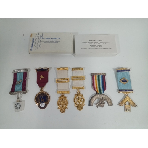 368 - 6 x Masonic Medals - Hallmarked Silver Hungerford Past Master, Royal Ark Mariner, Royal Arch, Stewar... 