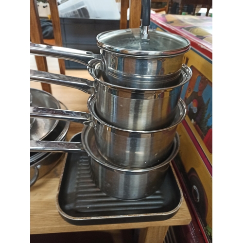 279 - **Royal British Legion Lot** Box of Kitchenalia Including Saucepans, Frying Pans, Breadbin, Tray and... 