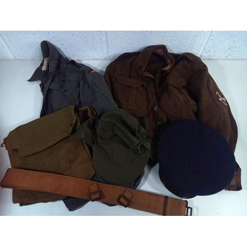 388 - A Quantity of Military Clothing and Equipment including WW11 Issue Canvas Satchel, Army Blouse with ... 