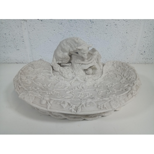 360 - A Large Porcelain Dish with a Fox & Rabbit 
(slight chip to Foxes ear)