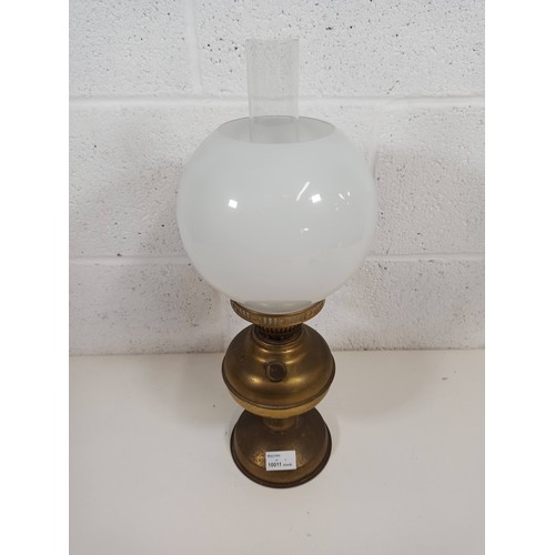 592 - Brass Oil Lamp with Glass and Globe Glass 48cm High