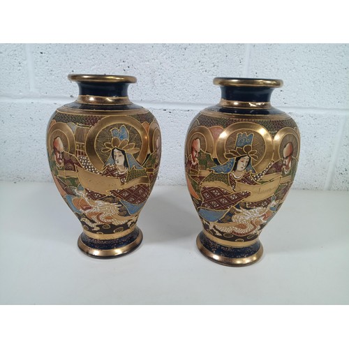 458 - 2 X Handpainted Satsuma Moriage Japanese Vases 25cm Tall