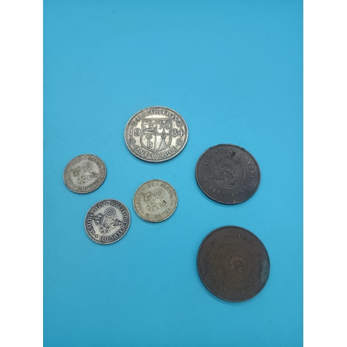 554 - A 1934 Silver Mauritius 1 Rupee Coin Extra Fine, 3 x 1936 Quarter Rupees E.F. 1923 & 1924 5 Cents V.... 