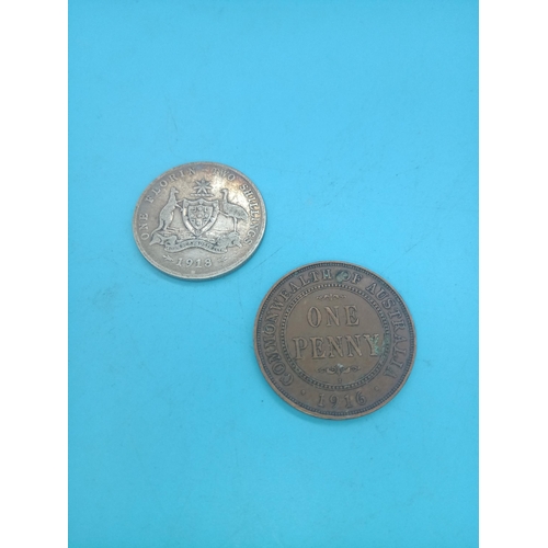 556 - A 1918 Australia Silver 2 Shilling Piece and 1916 Penny