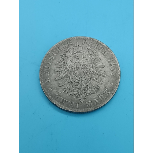 562 - An 1877  German .900 Silver 2 Mark Coin