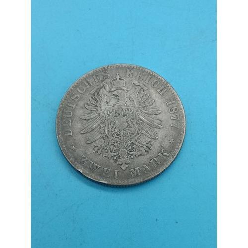 562 - An 1877  German .900 Silver 2 Mark Coin