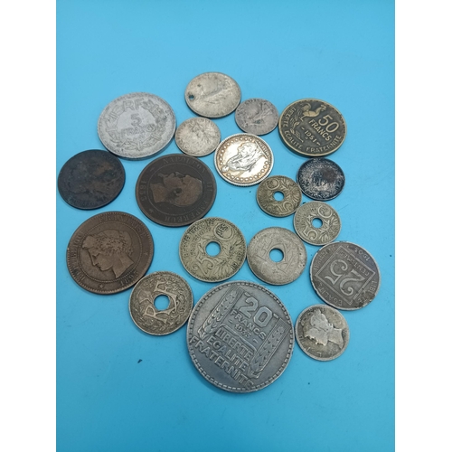 564 - A 1933 Silver 20 Franc Coin, 1853 and 1895 10 Centimes and other French Coins