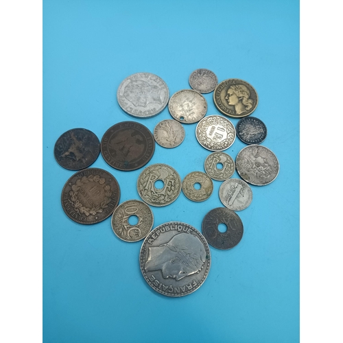 564 - A 1933 Silver 20 Franc Coin, 1853 and 1895 10 Centimes and other French Coins