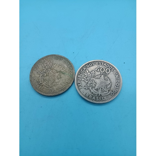 565 - 2 x 1901 Brazilian Silver 400 Reis Coins