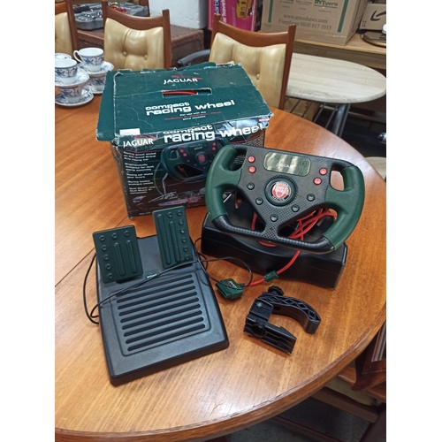 1030 - Jaguar Compact Racing Wheel in box with Steering Wheel Foot Pedal & Clamp