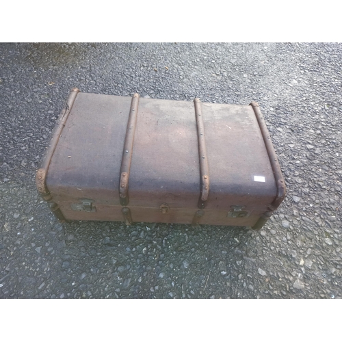 82 - Wooden Bound Trunk with Metal Band corners 33cm H 87cmL 55cmW