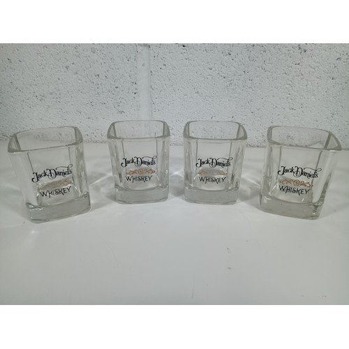 373 - 4 x Jack Daniel Whiskey Heavy Square Glasses and a Jack Daniels Decanter