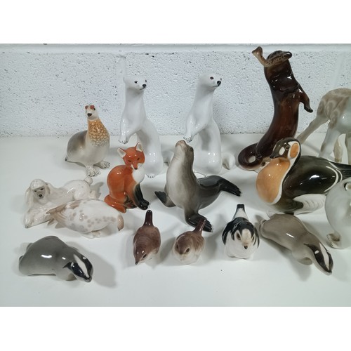 397 - A Collection of Vintage LOMONOSOV USSR Russian Porcelain Animals - Missing Ear of Cat and Tail to Bi... 