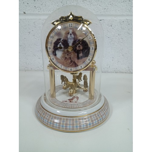 605 - A  Domed Spaniel Dog Themed Anniversary Perpetual Clock on Porcelain Base