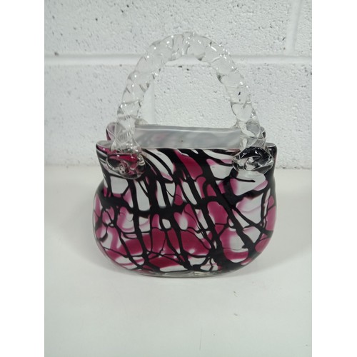 658 - A Large Studio Glass Murano Handbag With Stoppel Mark 23 x 26 x 8cm