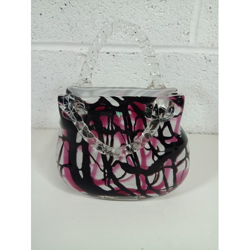 658 - A Large Studio Glass Murano Handbag With Stoppel Mark 23 x 26 x 8cm