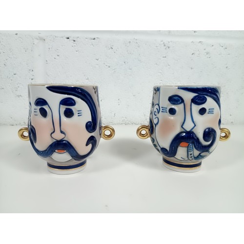 659 - Vintage Ukranian Korosten Porcelain Cups in the Form of a Pipe Smoking Moustached Gentleman