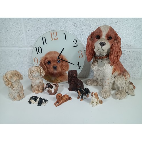 680 - A Collection of Spaniel Dog Ornaments inc. Royal Doulton Hinged Enamel Trinket Pots, Clock etc.