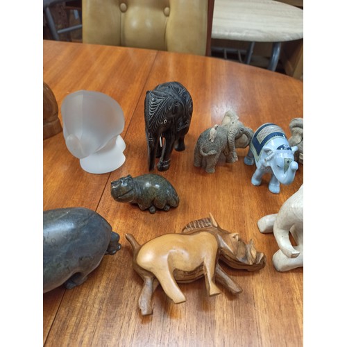 746 - Mixed Animals Including Elephants, Hippos, Warthog and Antelope - Made of Glass, Wood, Stone and Pot... 