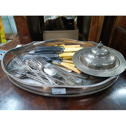 846 - A Silver Plated Tray and Cutlery