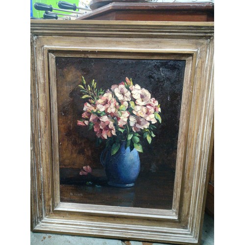 667B - An Oil on Board of a Vase of Flowers - H A Adams