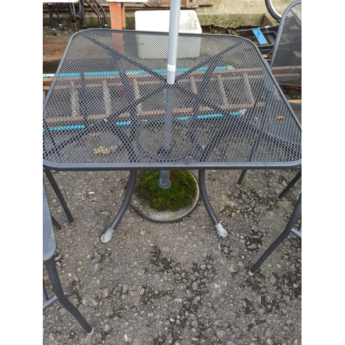 26 - Metal Garden Table , 4 x Chairs, Parasol and Base