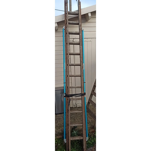 60 - 3 - 1 Double Extending Wooden Ladder with Support Bars