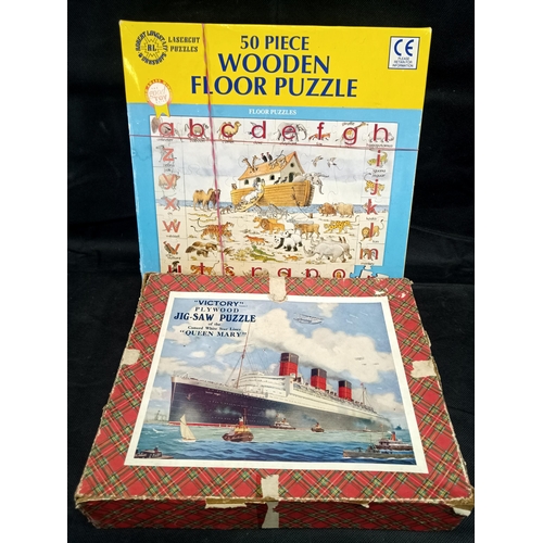 182B - A 1950's Plywood Puzzle of the Queen Mary and Another