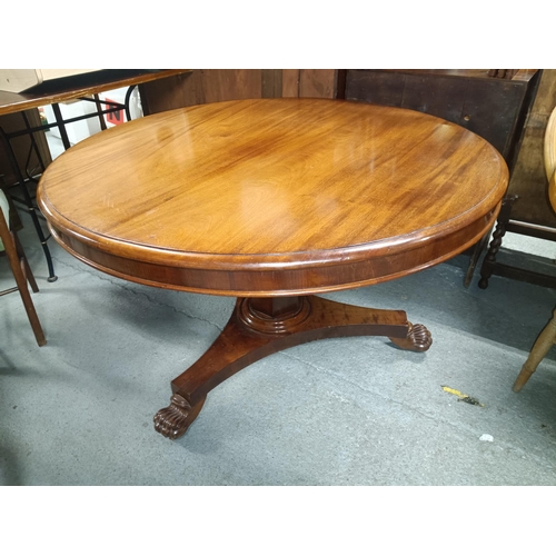 749 - A Lovely Example of a Mahogany Tilt Top Pedestal  Table on Iron Claw Feet with Casters - 122cm Diame... 