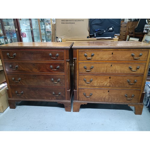 744 - A Pair of George III Style Mahogany Chests of Drawers with Cockbeaded Long Drawers and Brass Drop Ha... 