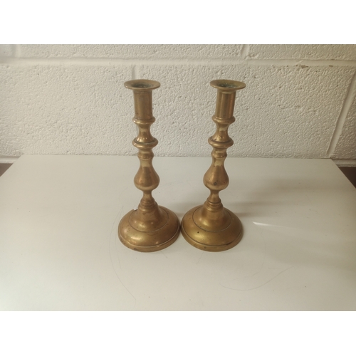 973 - Pair of Georgian Brass Candle Sticks 24cm High